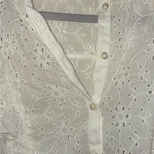 Sezane White Eyelet Button-Up Blouse